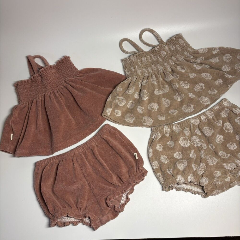 Easy Peasy Baby Girl Terry Tank Bloomer Set (2) 24Mo Organic Cotton Smocked